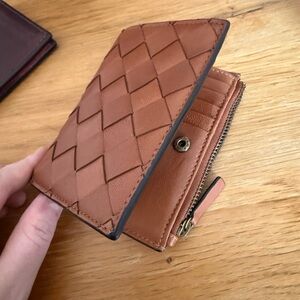 Woven Leather Bifold Card Wallet - Tan